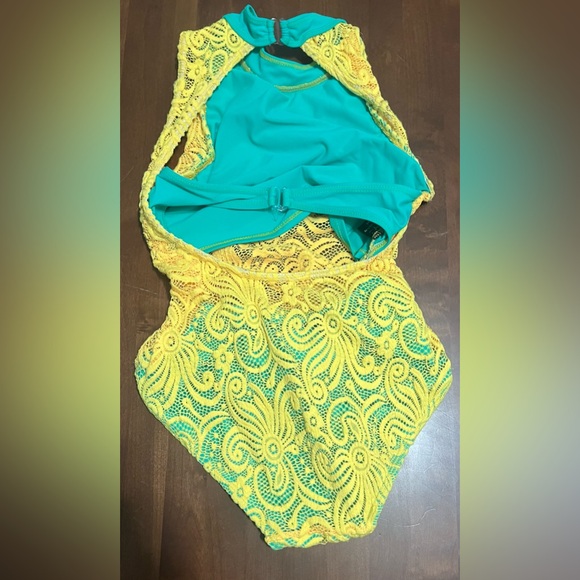 Kandi Kouture Yellow and Teal Leotard Size Adult Small - Picture 2 of 2